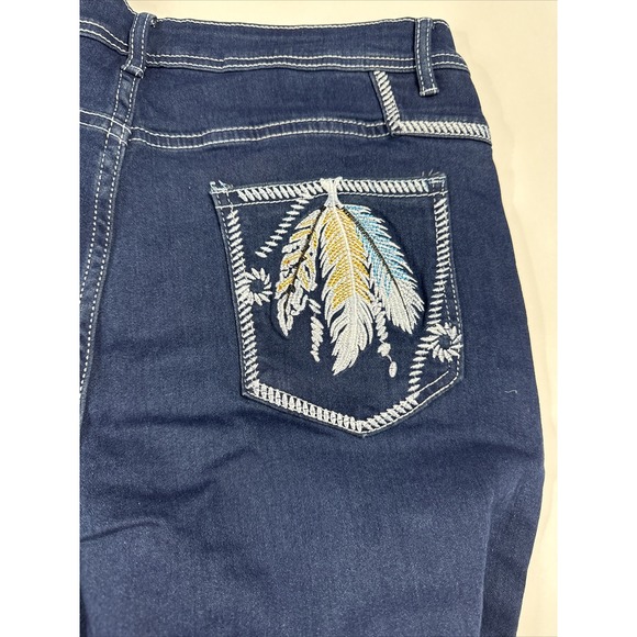 PEIHOT Womens Jeans High Waisted Floral Embroidered Petite Pants‎ Ripped Sz XL - Picture 5 of 11